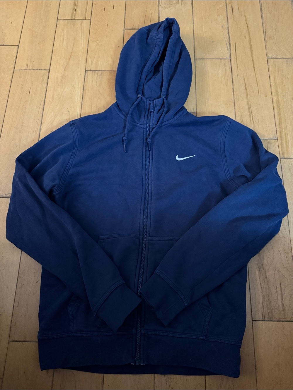 Nike Men's Navy Blue Full-Zip Hooded Sweatshirt with Swoosh